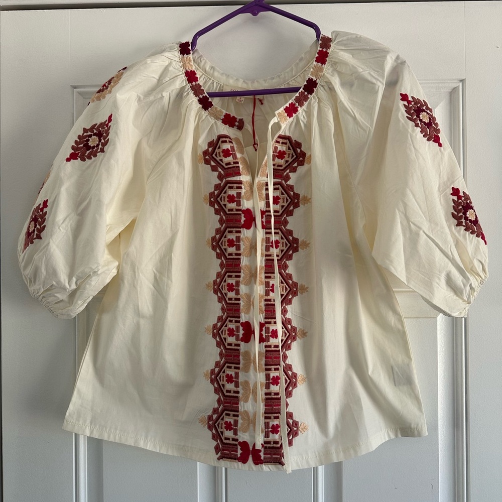 Solitaire Cream Embellished 3/4 Sleeve Blouse